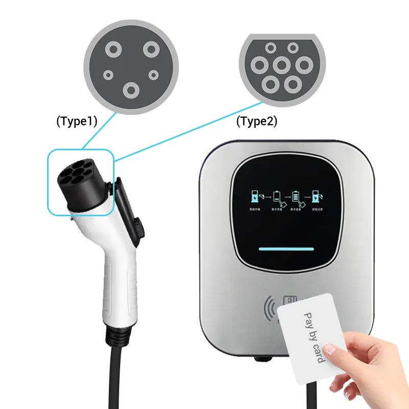 تسلا 7 کیلووات کارت سوئیپینگ 220v نوع 1 شارژر EV با صفحه نمایش LED